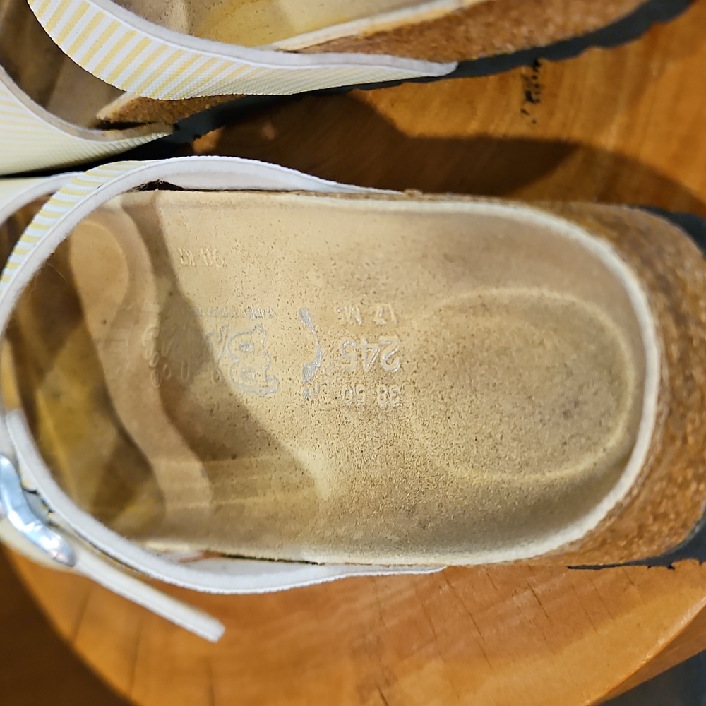 Birki's By Birkenstock Yellow & White Striped Silver Buckle Size 7.5 / 38 - Picture 10 of 15